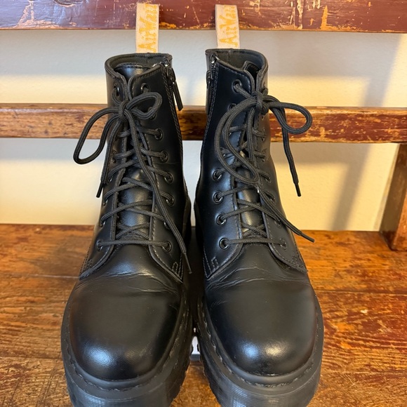 Dr. Martens Vegan Jadon II Mono Black Chunky Platform Boots Military Moto - Picture 8 of 13